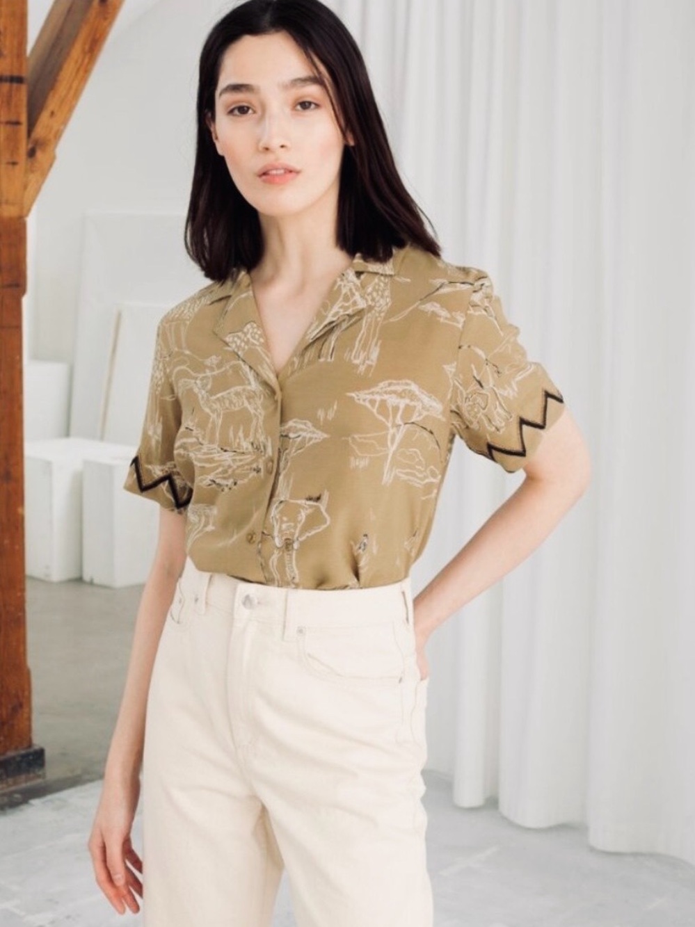 & Other Stories Women’s Wildlife/Safari Print button-down blouse with beaded